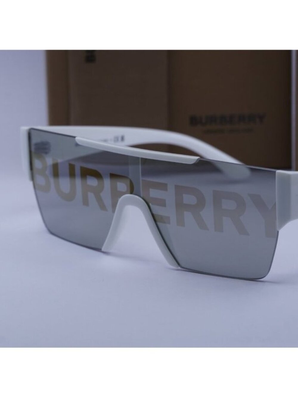 Burberry BE4291 3007/H Shield Sunglasses - White/Grey Tampo Burberry Silver - Picture 7 of 12